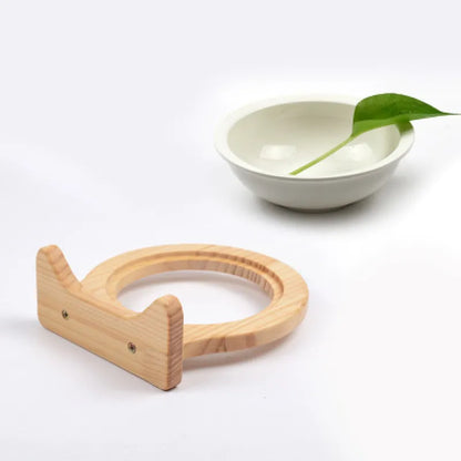 Hanging Food Bowl For Cats - Wall Mount With Wooden Frame In Cloud Design