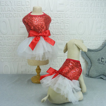 Elegant Dog Dress With Glitter And Tulle Skirt In 2 Colours