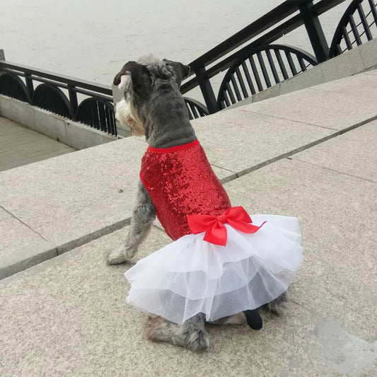 Elegant Dog Dress With Glitter And Tulle Skirt In 2 Colours