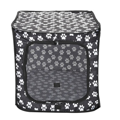 Foldable Fabric Dog Box With Paw Pattern - Portable And Ventilated