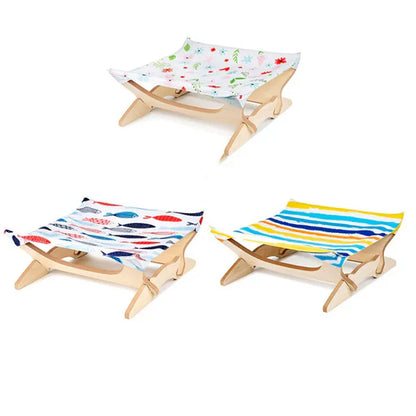 Colourful Wooden Cat Lounger With Fabric Cover - Comfortable Resting Place For Cats
