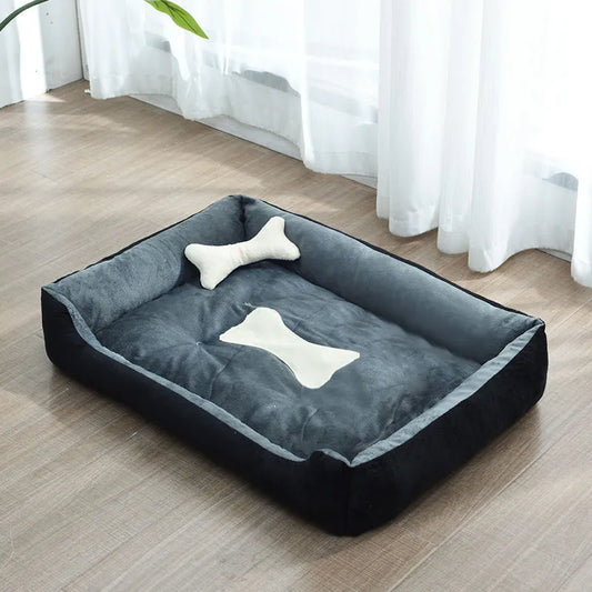 Soft Dog Bed for Small Pets with Raised Edge and Bone Cushion