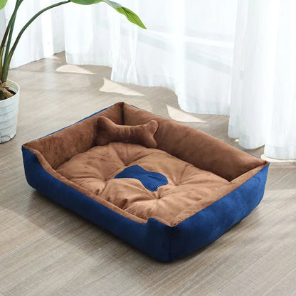 Soft Dog Bed for Small Pets with Raised Edge and Bone Cushion