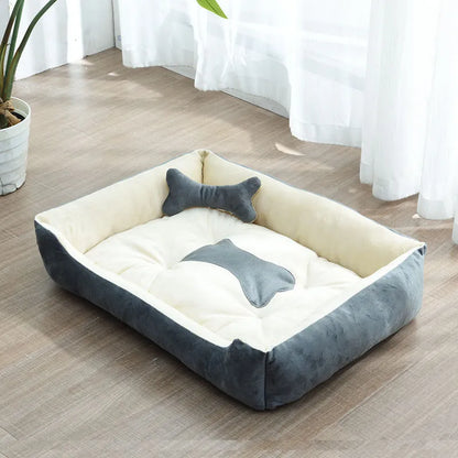 Soft Dog Bed for Small Pets with Raised Edge and Bone Cushion