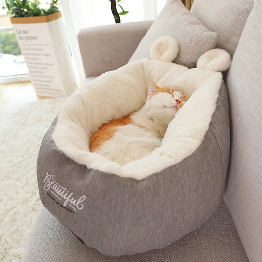 Cuddly Cat Bed With Ear Design - Soft And Comfortable For Cats And Small Dogs