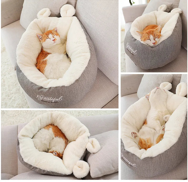 Cuddly Cat Bed With Ear Design - Soft And Comfortable For Cats And Small Dogs