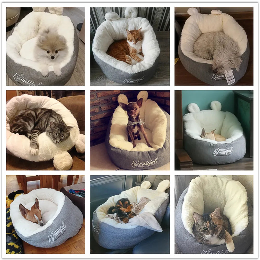 Cuddly Cat Bed With Ear Design - Soft And Comfortable For Cats And Small Dogs