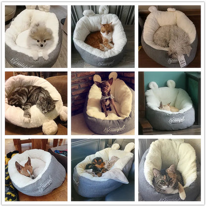 Cuddly Cat Bed With Ear Design - Soft And Comfortable For Cats And Small Dogs