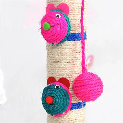Cat Scratching Post With Colorful Toys - Sisal Scratching Post With Balls And Animals