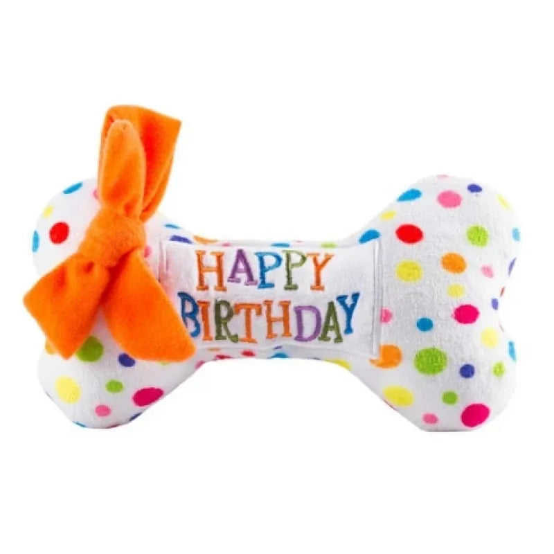 Birthday Dog Toy Set - Plush Cake , Cupcake & Bone with Squeak Function