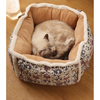 Cat Sleeping Basket With Cute Cat Pattern - Soft And Cosy Basket For Cats