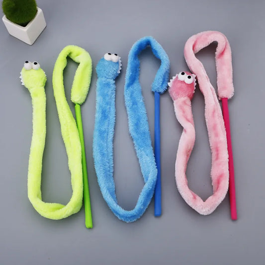 Cat Toy Dangling Worm - Interactive Play Rod with Plush Worm for Active House Pets