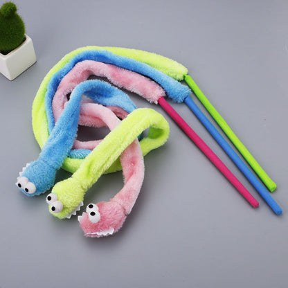 Cat Toy Dangling Worm - Interactive Play Rod with Plush Worm for Active House Pets