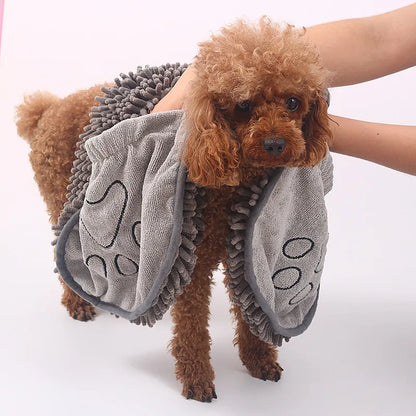 Absorbent Dog Towel Glove With Paw Embroidery For Quick Drying