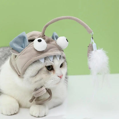 Cat Hat With Pendant - Funny Animal Costume For Cats With Toy