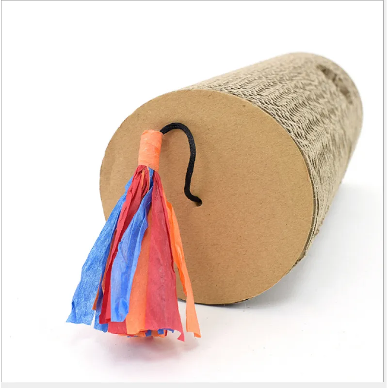Cat Scratching Roll Made Of Cardboard - Scratching Toy With Colourful Fringes And Hole