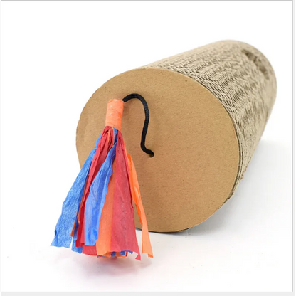 Cat Scratching Roll Made Of Cardboard - Scratching Toy With Colourful Fringes And Hole