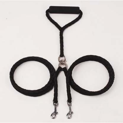 Twin Dog Leash In Check Pattern - Robust Leash For Two Dogs