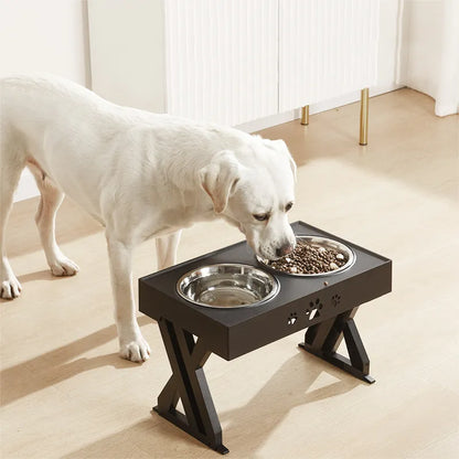 Elevated Food Bowl Stand For Dogs With Two Stainless Steel Bowls