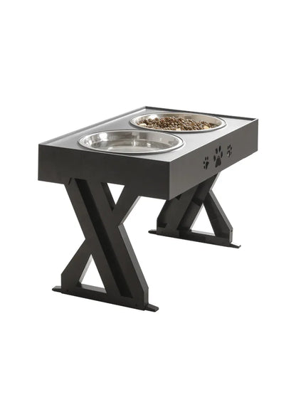 Elevated Food Bowl Stand For Dogs With Two Stainless Steel Bowls