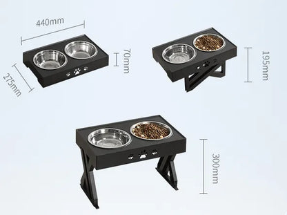 Elevated Food Bowl Stand For Dogs With Two Stainless Steel Bowls