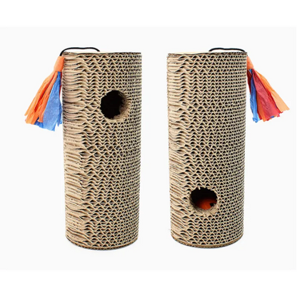 Cat Scratching Roll Made Of Cardboard - Scratching Toy With Colourful Fringes And Hole