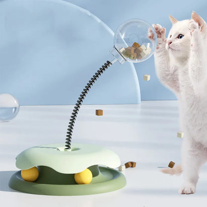 Interactive Cat Toy With Treat Dispenser And Flexible Pole