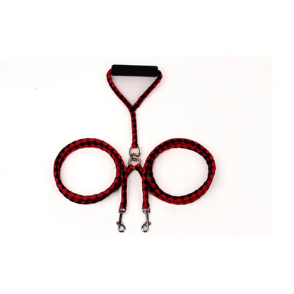 Twin Dog Leash In Check Pattern - Robust Leash For Two Dogs