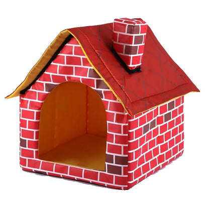 Foldable Dog House In Brick Design For Indoors And Outdoors