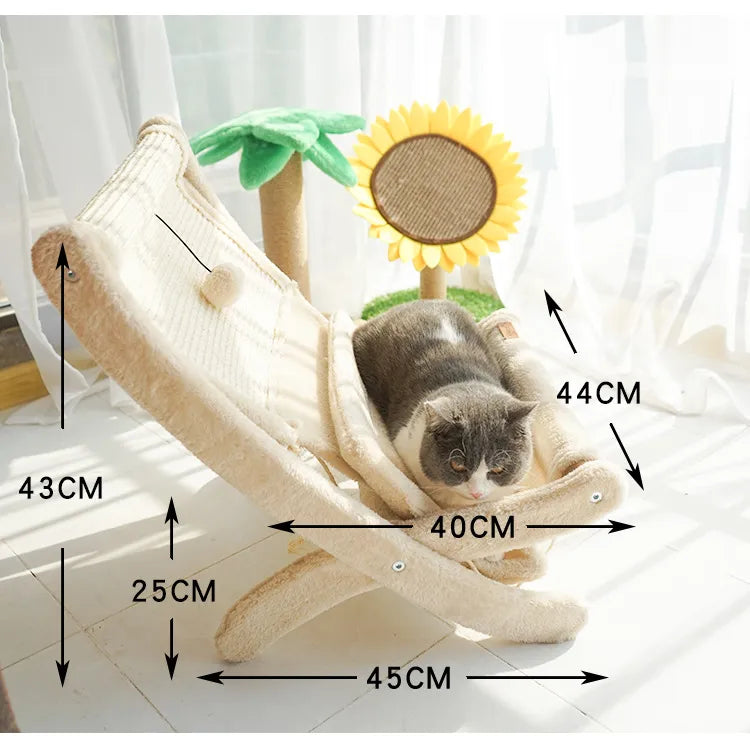 Cat Deckchair With Scratching Surface - Comfortable Sleeping Place Scratching Furniture In One