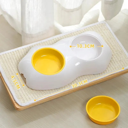 Dog Bowl And Food Bowl Set For Pets - Non-slip Double Bowl Design With Yellow Color