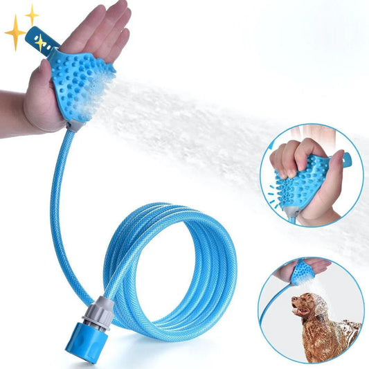 Dog Shower Glove With Integrated Brush Insert And Hose Connection