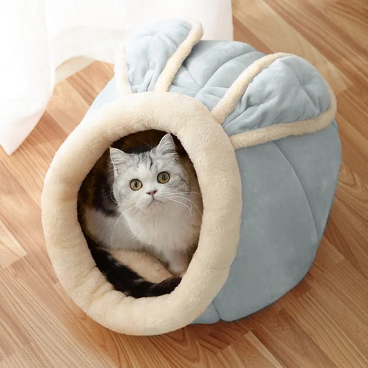 Cat Cave With Ear Design - Soft Pet Bed For Cats To Cuddle Up In