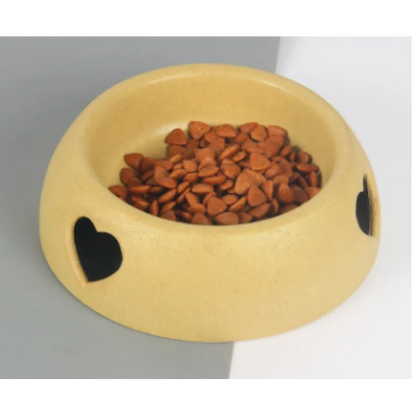 Dog Bowl Made Of Natural Material - Food And Water Bowl With Heart Design