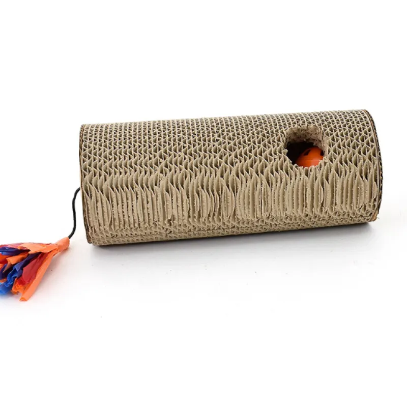 Cat Scratching Roll Made Of Cardboard - Scratching Toy With Colourful Fringes And Hole