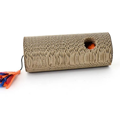 Cat Scratching Roll Made Of Cardboard - Scratching Toy With Colourful Fringes And Hole