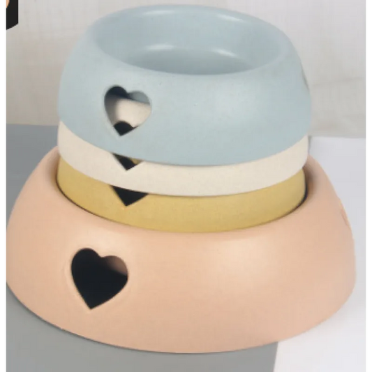 Dog Bowl Made Of Natural Material - Food And Water Bowl With Heart Design