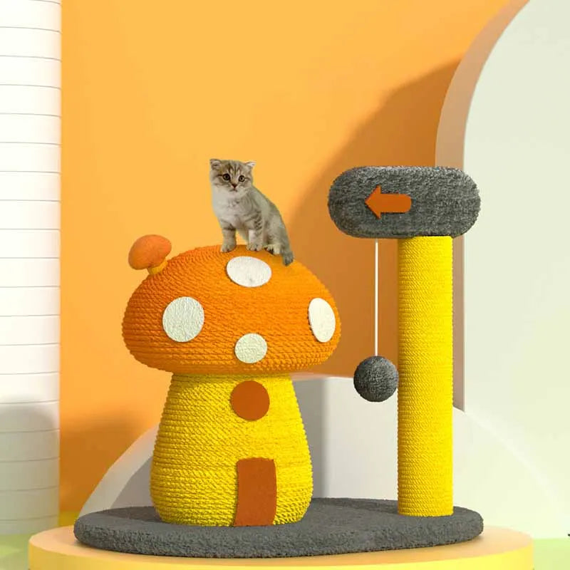 Cat Toy Scratching Post in Bird or Mushroom Design - Interactive Play Station for Cats