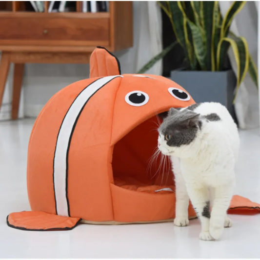 Cuddly Cave For Cats In Fish Design - Soft Cat Bed For Comfortable Rest