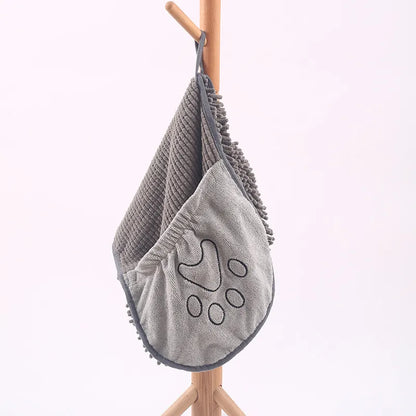 Absorbent Dog Towel Glove With Paw Embroidery For Quick Drying
