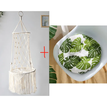 Macramé Cat Hanging Chair - Boho Hammock With Cosy Cushion For Cats