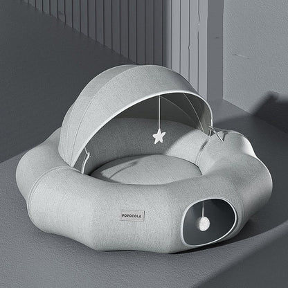 Cuddly Bed for Cats and Small Dogs with Removable Roof and Toy
