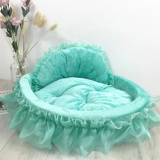 Cat Bed with Tulle Ruffle and Bow for Stylish Resting Times