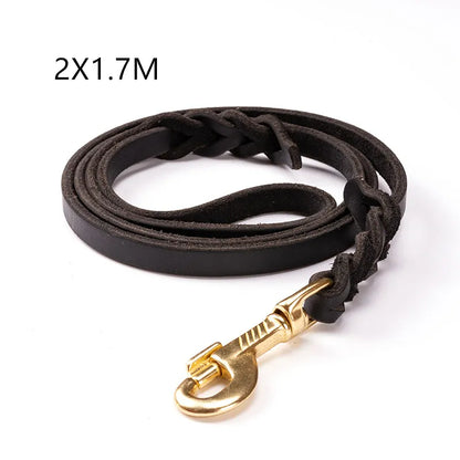 Leather Dog Lead With Golden Carabiner - Robust And Elegant Dog Accessory