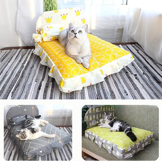 Cat Bed With Backrest - Comfortable Pet Bed With Cushion For Cats And Small Dogs