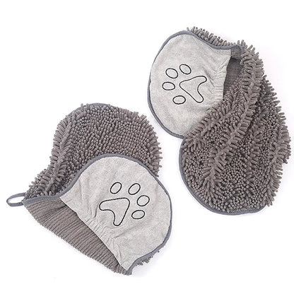 Absorbent Dog Towel Glove With Paw Embroidery For Quick Drying