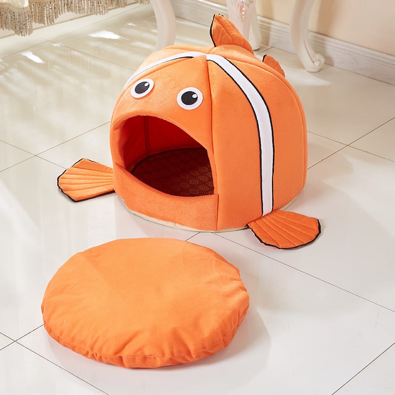 Cuddly Cave For Cats In Fish Design - Soft Cat Bed For Comfortable Rest