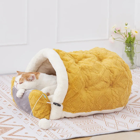 Cat Bed in Cushion Design with Toys for Cosy Breaks