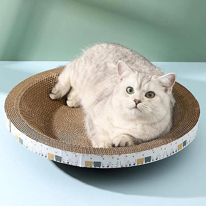 CozyCardboard Durable Round Cat Scratcher and Bed Furry Fellow