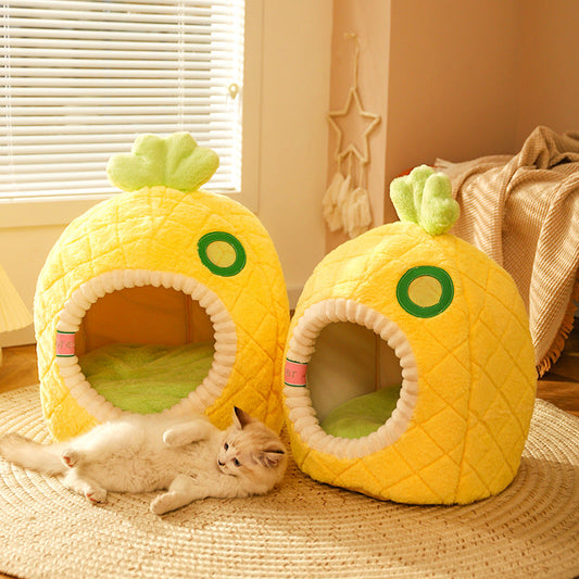 Pineapple Cat Cave - Soft And Cosy Sleeping Cave For Cats Pet Bed For Cats In Fruit Design